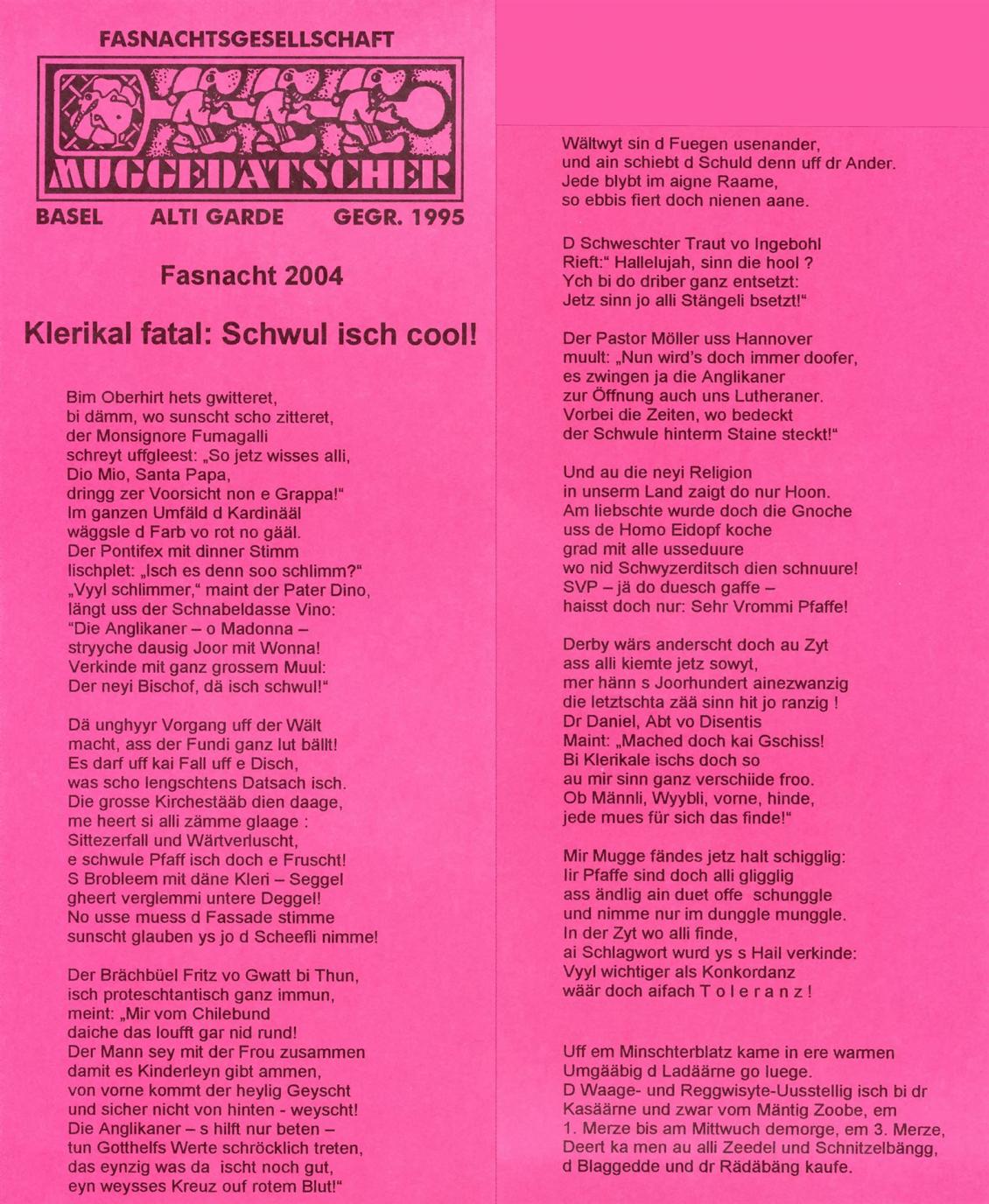 Sujet: Klerikal fatal: Schwul isch cool!