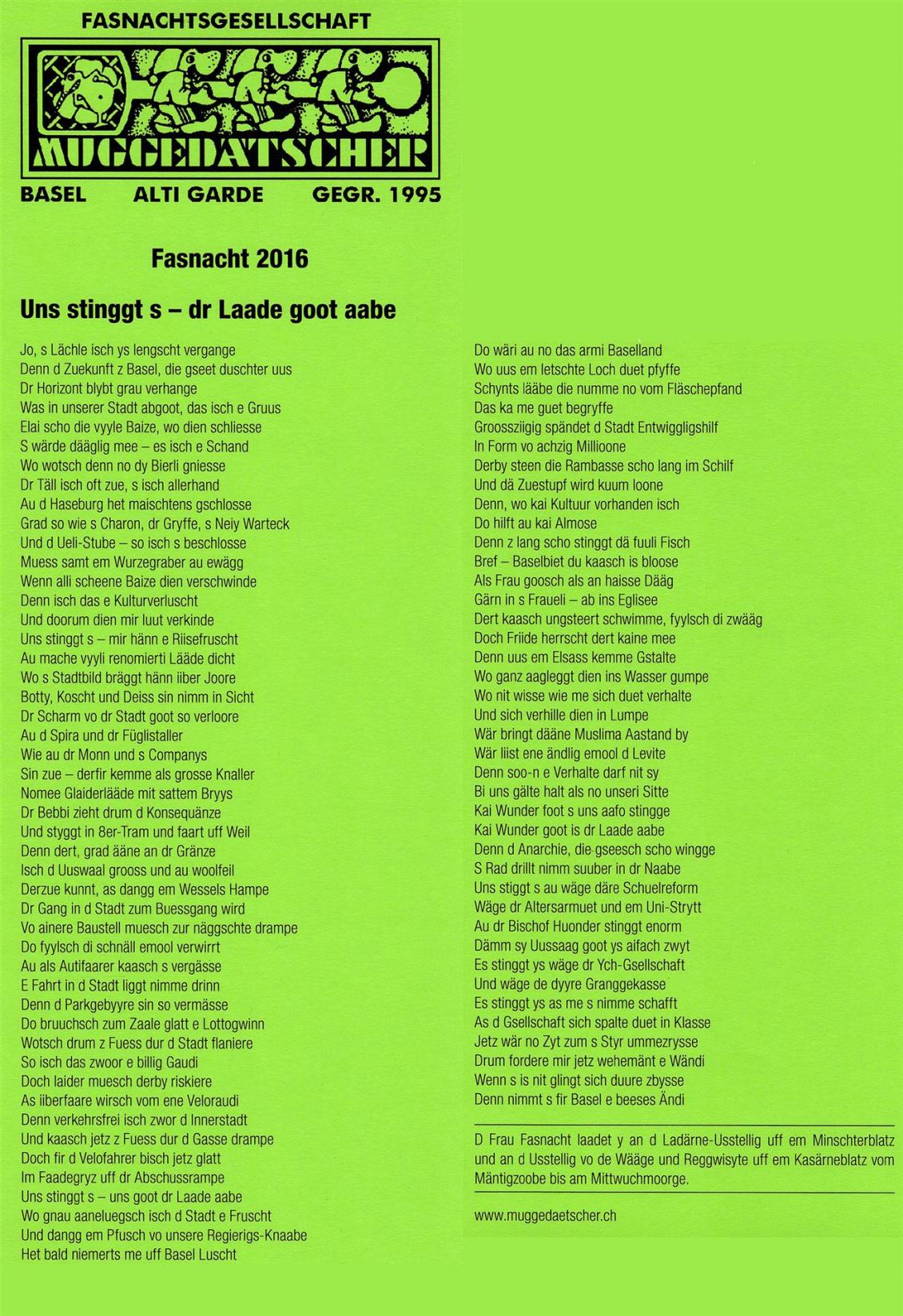 Sujet: Uns stinggt s - Uns goot dr Laade aabe